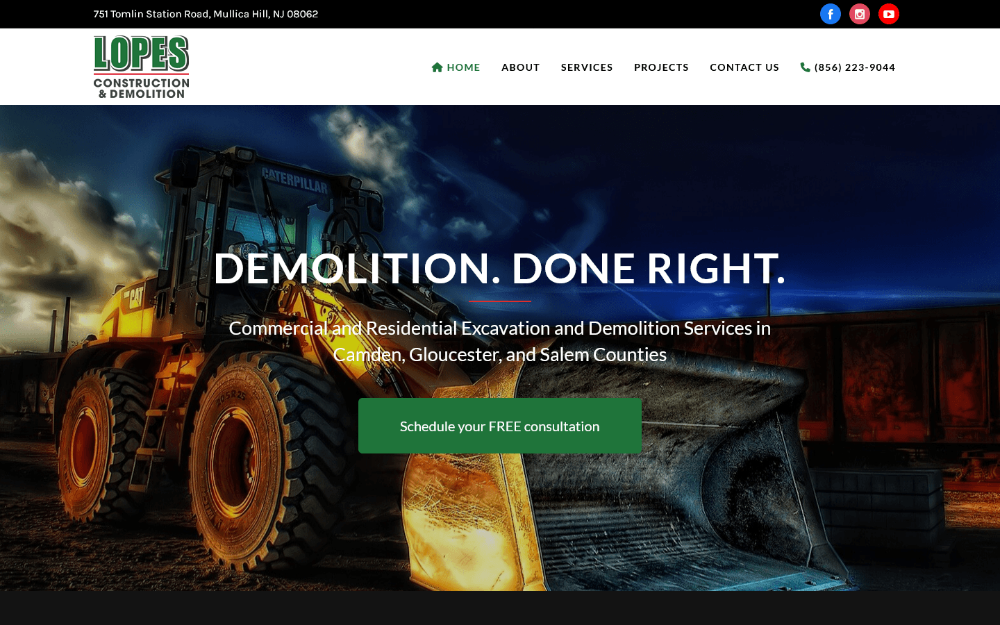 Lopes Construction & Demolition — Marketing website for a demolition and excavation contractor.